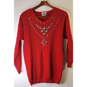 Vintage HOSANNA V Neck Sweater‎ Women's Sz XL Embellished 90's Festival Party